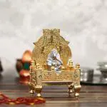 Webelkart Handcrafted Premium Gold Plated Metal Singhasan for Pooja, Religious Puja Gifts and Decor, Showpiece - (10 cm x 8 cm x 18 cm)