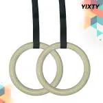 YIXTY wooden Gymnastic Rings W/Adjustable Straps, Metal Buckles & Non-Slip Fitness Pilates Ring