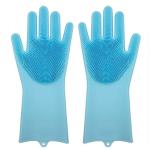 Epaal Dishwashing Gloves Pair with Scrubber Silicone Cleaning Reusable Scrub Gloves for Dish,Kitchen,Bathroom (Light Blue)