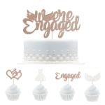 Festiko 21 Pieces Glitter Engaged Cupcake Topper Kit For Decorations, Cupcake Toppers With Engaged, Double Heart, Dress, Wings For Wedding Bridal Shower Bachelorette Cake Decoration
