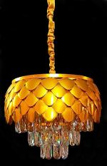 ARCHDECOME K9 Glass Crystal Pineapple Shape Chandelier for Living Room with 3 Color 40W LED Lights for Home and Decoration