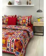 UniqChoice RedColor 100% Cotton Jaipuri Traditional Double Bedsheet With 2 Pillow Cover 215 x 235 cm(RedCThathi_D)