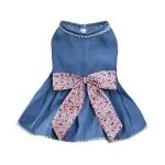 KUTKUT Cute Pet Dress Dog Dress with Lovely Floral Bow Pet Apparel Dog Clothes for Small Dogs and Cats | Puppy Summer Dress Birthday Pet Apparel Dress (SIZE: L, Bust: 42cm, Length 35cm)