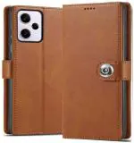 COVERBLACK POCO M6 Pro 5G Flip Cover | Full Body Protection | Wallet Button Magnetic Closure Book Cover Leather Flip Case for POCO M6 Pro 5G - Executive Brown