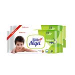 Little Angel Daily Care Super Soft Wipes,Aloevera&VitaminE,Non Lid,Pack of 2,72 count/pack (144 Wipes)