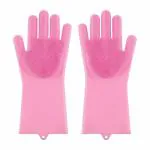 SUI GENERIS Silicon Cleaning Gloves Dish Washing Gloves For Kitchen and Pet Grooming Car Cleaning Gloves, Bathroom & Dish Wash Gloves Pet Care Gloves Home Care Gloves for Washing Dish (Pink)