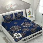 HIDECOR 250 TC Microfiber Double Floral Fitted (Elastic) Bedsheet (Pack of 1, Blue)