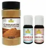 Mr.Kool Organic Cinnamon Powder 50 gm | Liquid Food Essence Vanilla 20ML and Chocolate 20Ml