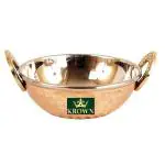 KROWN Hammered Design Steel Copper Serving Kadhai Wok Bowl- Home, Hotel, Volume-500 ML, 6 Inch Width