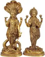Dattatreya Golden Brass Lord Vishnu Lakshmi Seated On Sheshnag Idol