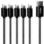 [Pack of 5] AGNILLE USB Type-C Double Braided 3.1A Fast Charging & Data Transfer Cable for all C-Port Android Devices - (2m x 5)[Black]