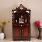 DZYN Furnitures Pooja Graham Large Floor Rested Pooja Mandap with Door (Brown Gold)