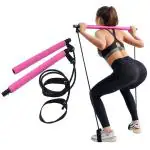 Wearslim Professional Pilates Stick Fitness Bar, Exercise Resistance Band for Home Gym Total Body Workout, Portable Toning Tube Bar Kit with Adjustable Foot Loop for Body Fitness Squat, Yoga pink