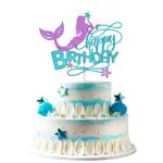 Festiko Blue And Purple Glitter Mermaid Happy Birthday Cake Topper Mermaid Cake Topper, Under The Sea Themed, Baby Shower Birthday Party Supplies