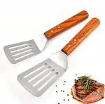 Ramkuwar Combo Of 2 Small and Big Stainless Steel Spatula Slotted Turner with Wood Handle Professional Kitchen Tool for Pancake Burger and Egg Flipper Cooking Grilling