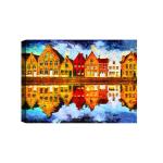 SHASWAT ART Medieval Brugge Houses reflcted in Water Canvas Painting with Wooden Box Frame for Living Room, Bed Room, Office, Hotels (46cm x 61cm)