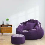 Macca Faux Leather Purple Bean Bag Chair With Stool And Cushion Without Beans - Xxxl (Set Of 3)
