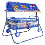 S. S Steelo Art Baby Cradle Mosquito Net Jhula Palna Stroller Infant & Toddler Beds Born Baby 1-2 Years Babies-Newborn Baby Cotton Baby Sleep Baby Bedding Cradle with Wheels AM1 (Blue)
