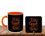 Whats Your Kick Live Love Laugh Design Printed Orange Ceramic Coffee Mug with Desky and Tea Mug 325ml