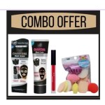 VENUS TRADERS CHARCOAL MASK CREAM AND Lipstick Matte Red Liquid With SPONGE MAKEUP FANS STILL SOFT AND SKIN-FRIENDLY MASSAGE COMBO PACK 3