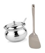 BLUE WONDER Stainless Steel Multipurpose Ghee Pot/Pickle Container with Spoon With Stainless Steel Palta Spoons and (Multicolour, Pack of 2)