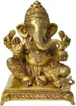 Feel Touch Mart Ganesh Ganesha Idol Statue 22cm Amazing Gold Colour Siddhi Vinayaka Murti Sitting on Table Beautiful Ganeh ji ki Murti for Home Decor Gift Office Purpose Pooja