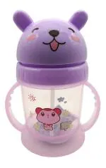 Te Quiti Purple Plastic Water Bottle Spil Proof With Soft Silicon Sout and Straw BPA Free For Girls Boys 200ml