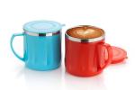 Coffee Mug with Lid - Plastic Covered Stainless Steel Double Walled Insulated Mug, Leakproof Reusable Thermal Cup for Hot Cold Drinks Tea (Multicolor)