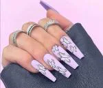 Secret Lives Acrylic Press on Designer Artificial Extension Long Matte Purple Butterfly Design Fake Nail 24 pcs Set with Kit
