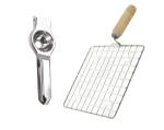 Stainless Steel Lemon Squeezers With Wooden Roasted Jali Square and Multicolour, Pack of 2