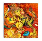 Tamatina Multicolor Kerala Mural Art Unframed Lord Shiva Religious Canvas Painting - 13X13 Inch