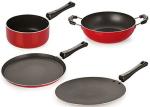 Nirlon 4 pcs of Red and Black Non-stick Kitchen Cookware Essential Set, Standard