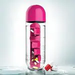 PAN P@CIFIC Pink Plastic 2-In-1 Weekly Medicine Vitamins Candy Colors Pill Box Organizer With Water Bottle
