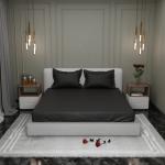 Stoa Paris Sateen Elastic Fitted Bedsheets for King Size Bed Midnight Black Bedding Set with Pillow Cover