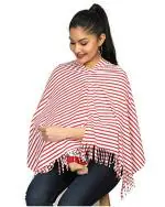 nene Stripes Breastfeeding Multi Purpose Scarf The Jersey Cotton Nursing Shawl, Breathable Breastfeeding Cover-Grey- Large Size 165cmX55cm (RED)