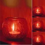 Go Hooked Glass T-Light Candle Holder Home Decoration Crackle Glass Multi Color Candle Votive T-Light Holder (Red, Set of 4)