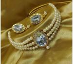 Gyaan Jewels Handmade Alloy Earring and Necklace Set White, Gold, Beige (Women) (Pack of 1) Free Size