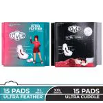 Time Sanitary Pads | Combo | Ultra Feather - XL - Pack of 15 + Ultra Cuddle - XXL Pack of 15 | Cottony Top Sheet | Teen Pads | Over Night Comfort | Rash Free