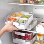 Sharuja Air tight 4 Compartment Multi Prapose Fridge Storage Organizer for Salad Keeper,Party Platter Fish, Meat, Charcuterie Keeper Snack Tray Food Storage Containers with Bin