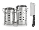 BLUE WONDER Stainless Steel Twin Cutlery Holder Racks With Stainless Steel Black Handle Meat Chapper and (Multicolour, Pack of 2)