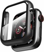 INCLU Tempered Glass Guard for Apple Watch 44mm Series 5 built-in Screen Protector With Bumper Case Cover Set (Black)