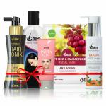 Vcare Hair and Skin Care Gift Set - Herbal Hair oil, Day Night Hair Tonic, Sheet Facial Mask, Face wash, Insta Glow Cream for Women & Men Ideal Unisex Gift Box for All Occasions-Pack of 5 (Grape)
