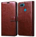UNILORD Oppo A12 Brown Leather Magnetic Closure Vintage Flip Cover Case
