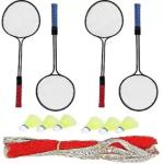 Ns Sports Double Shaft Badminton Racket Pack Of 4 Piece With 6 Piece Plastic Shuttle And 1 Piece Badminton Net Badminton Kit