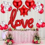 Sv Traders Love Foil Combo For Valentines Day/Wedding/Baby Shower/Birthday Decoration-Love Red Foil Balloon(1)+Red Foil Heart (2)+Star(2)+Red Confetti Balloons(10)+Red Metallic Balloons(20)-Total-35 Pieces