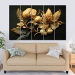 Random Golden Attractive Flowers Canvas Painting Set Of 5 For Living Room, Bedroom & Office, wall décor & Wall Art