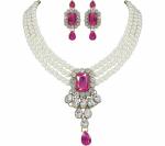 Gyaan Jewels Handmade Gold Plated Alloy Earring and Necklace Set Pink (Women, Girls) Free Size