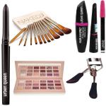 URBEN QUEEN-KAJAL & 18 shades nude edition eyeshadow palette & mascara & eyeliner & eyrbrow pencil & Set of 12 naked 3 brushes & eyelash curler ( 7 items )