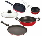 Nirlon 5 pcs of Red 3 Layer Non-stick Aluminium Coated Dishwasher Safe Kitchen Cookware Combo Set