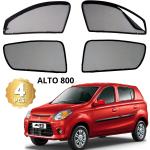 AllExtreme Maruti Suzuki Alto 800 Car Window Shades Magnetic Windshield Cover (Pack of 4 - Front 2pcs with Zipper and Magnet; Rear 2pcs with Magnet Without Zipper, Black)